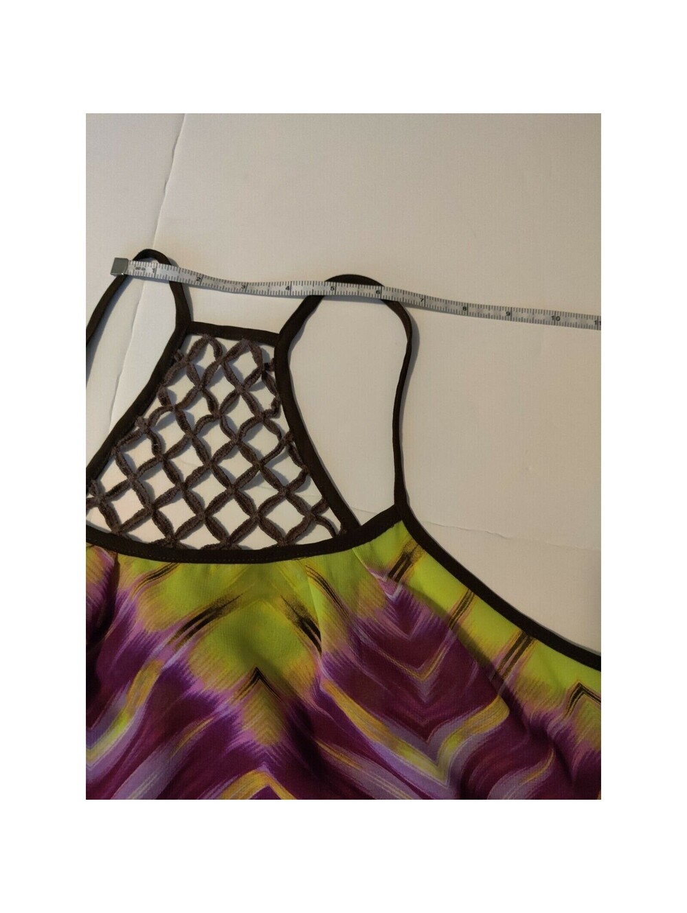 ana A New Approach Petite PM Purple Yellow Chevron Crochet Racerback Tank Top - Picture 7 of 12